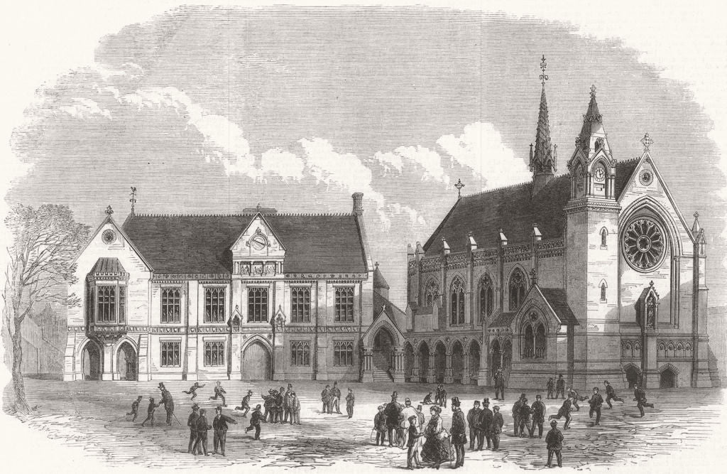 LONDON. Sir Cholmeleys Schools, Highgate, Rebuilt 1867 old antique print